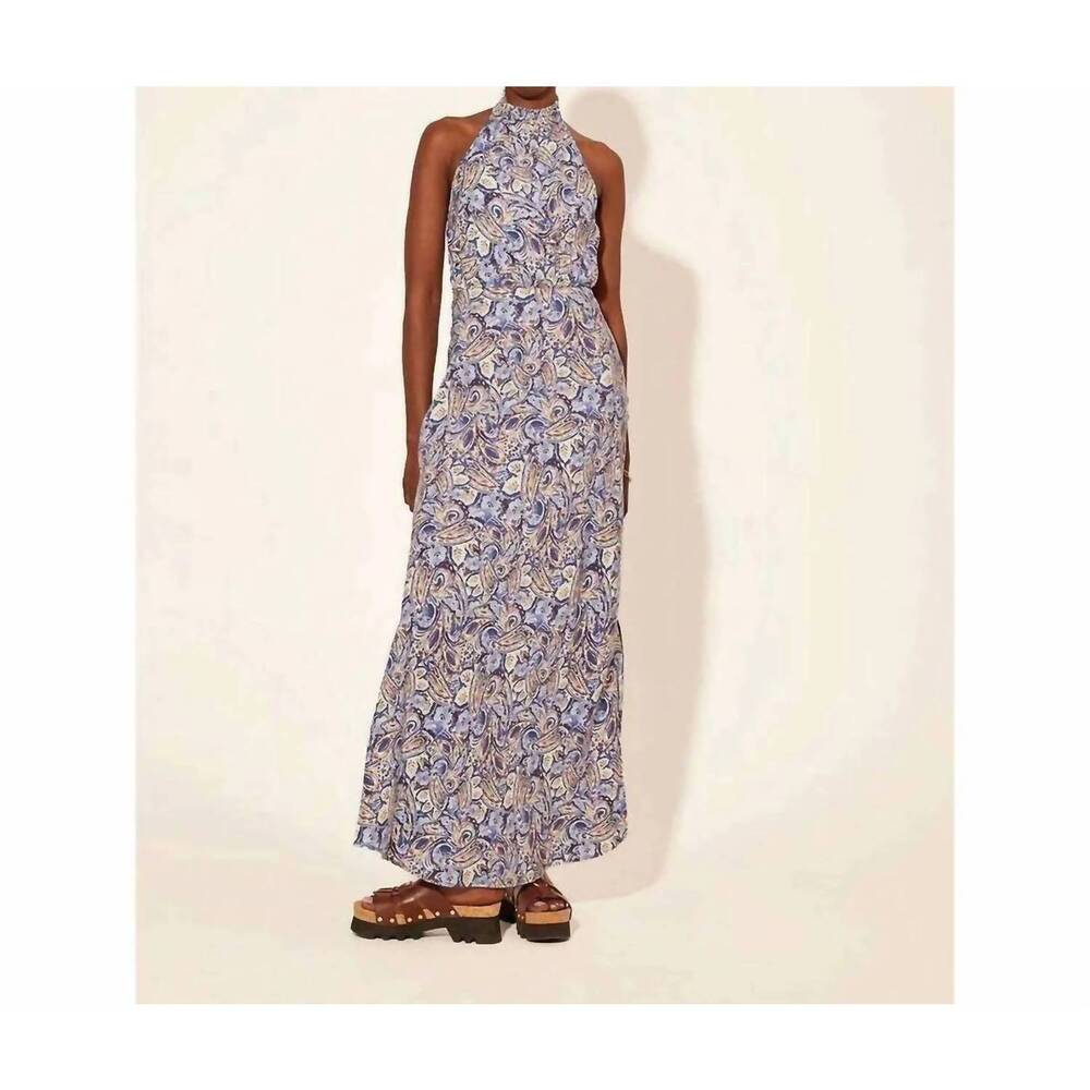 NEW KIVARI dakota watercolor paisley dress in blue/tan/white